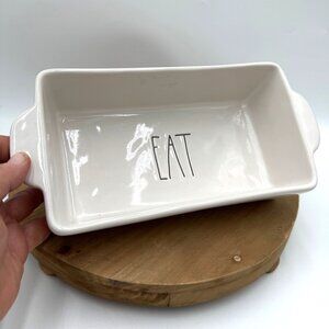 White "EAT" Loaf Pan Rae Dunn Heavy Durable All Purpose
